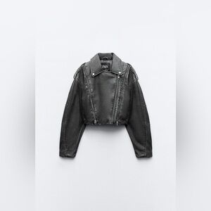 Zara Faded Cropped Oversized Faux Leather Jacket